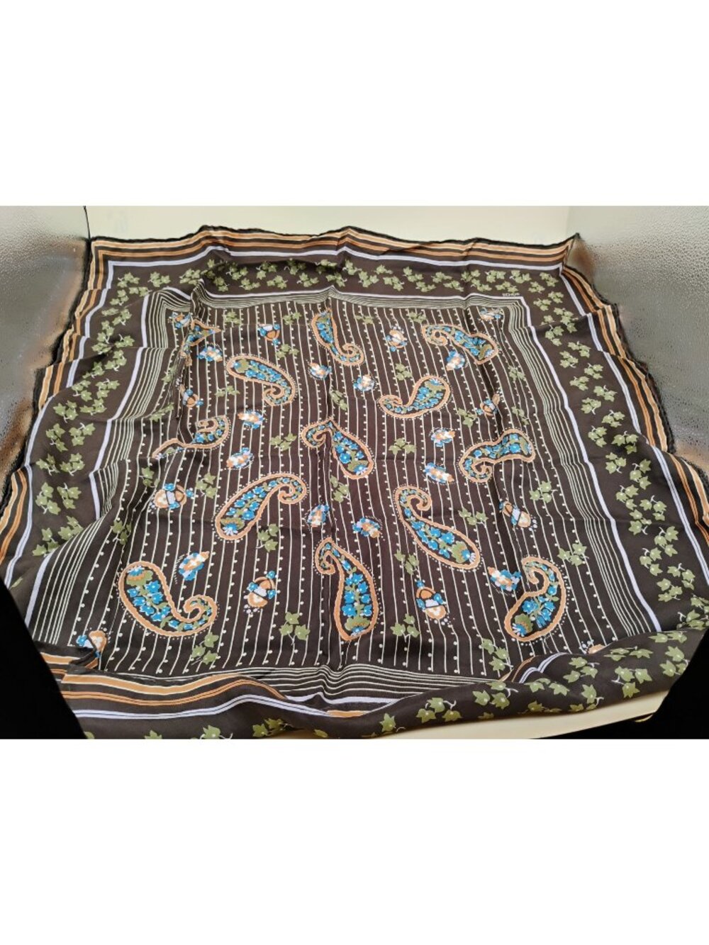 Vintage Echo Square Scarf Brown Paisley & Floral Print 26"x26.5" Polyester